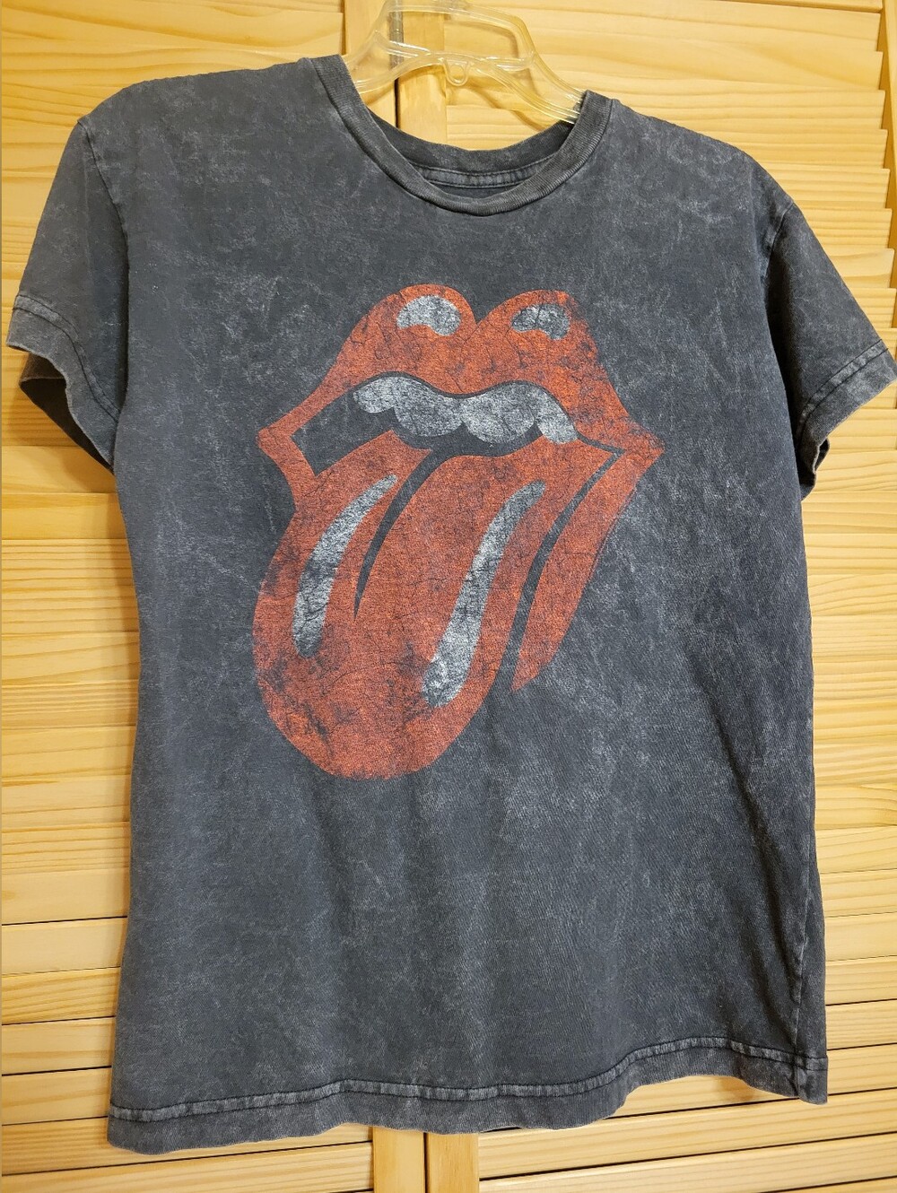 Rolling Stones Classic Tongue Logo Band T Shirt small faded black grey